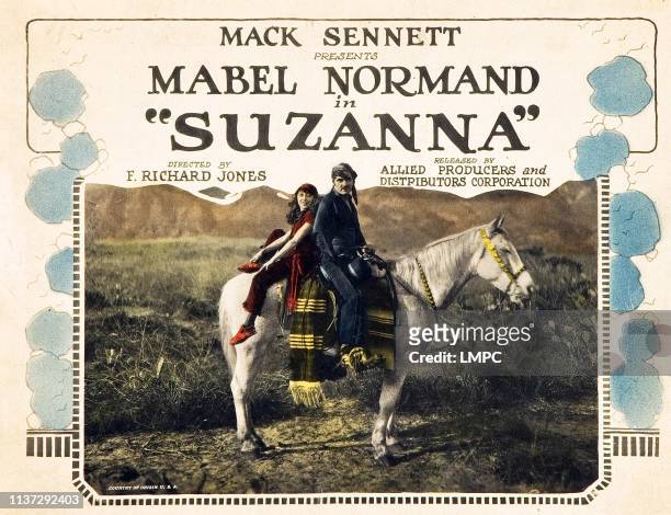 Suzanna, lobbycard, l-r: Mabel Normand, George Nichols on title card, 1923.