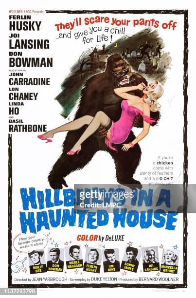 Hillbillys In A Haunted House, poster, bottom l-r: Molly Bee, Don Bowman, Merle Haggard, Ferlin Husky, Jim Kent, Sonny James, Joi Lansing, Marcella...