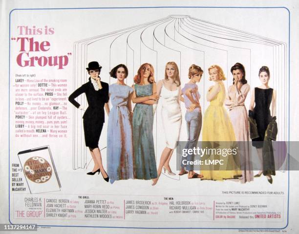 The Group, poster, from left: Candice Bergen, Joan Hackett, Elizabeth Hartman, Shirley Knight, Joanna Pettet, Mary-Robin Redd, Jessica Walter,...