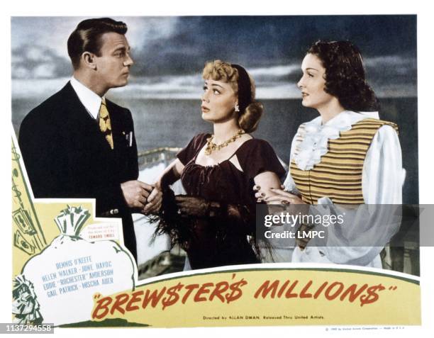 Brewster's Millions, lobbycard, from left, Dennis O'Keefe, June Havoc, Gail Patrick, 1945.