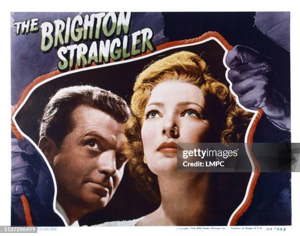 The Brighton Strangler, lobbycard, from left, John Loder, June Duprez, 1945.