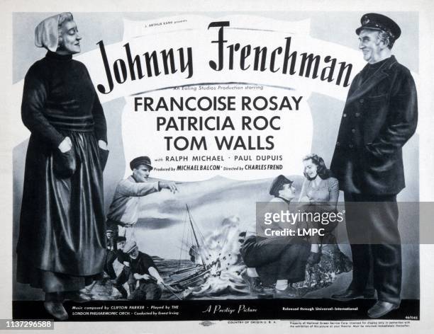Johnny Frenchman, lobbycard, from left, Francoise Rosay, Ralph Michael, Patricia Roc, Tom Walls, 1945.
