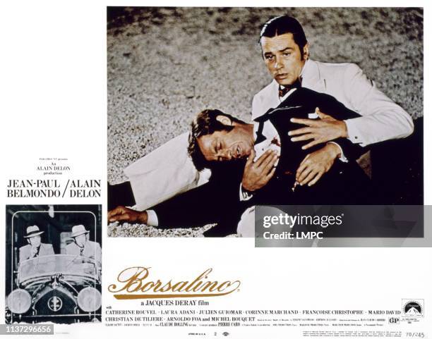 Borsalino, lobbycard, from left, Jean-Paul Belmondo, Alain Delon, 1970.