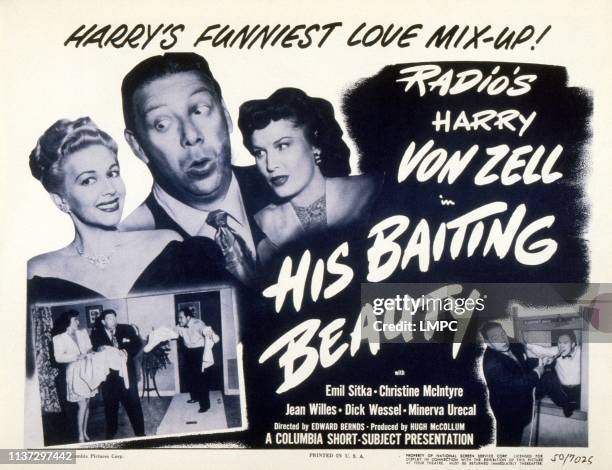 His Baiting Beauty, lobbycard, from left: Christine McIntyre, Harry von Zell, Jean Donahue , 1950.