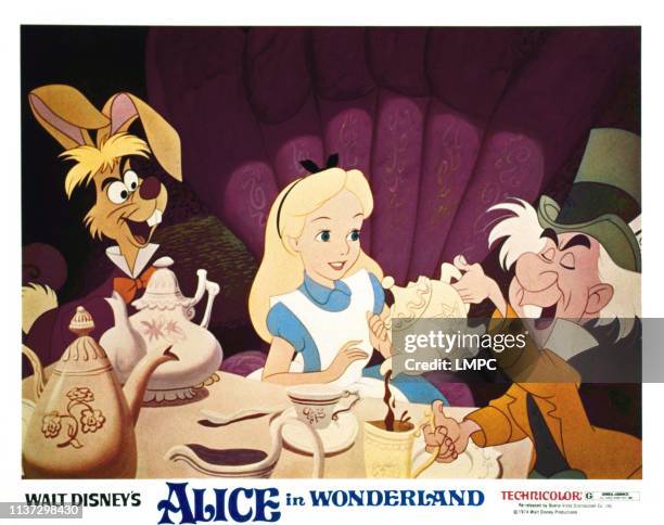 Alice In Wonderland, US lobbycard, from left: March Hare, Alice In Wonderland, Mad Hatter, 1951.