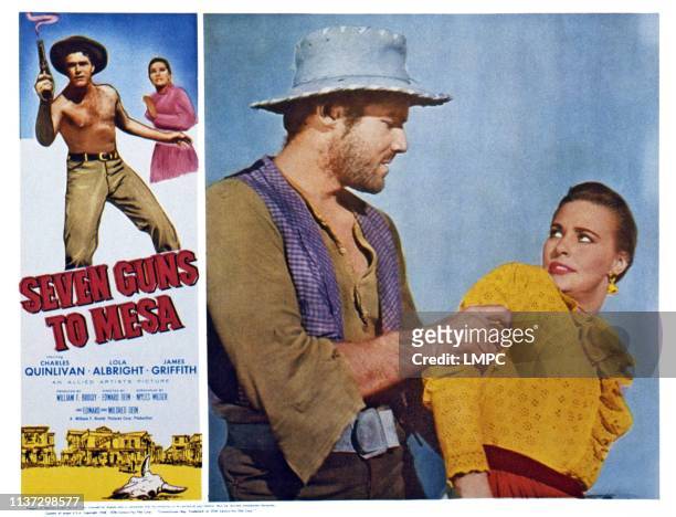 Seven Guns To Mesa, US lobbycard, from left: Charles Quinlivan, Lola Albright, 1958.