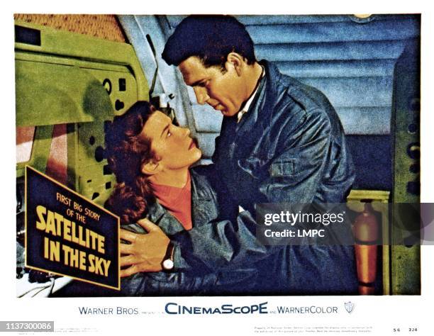 Satellite In The Sky, lobbycard, from left, Lois Maxwell, Kieron Moore, 1956.