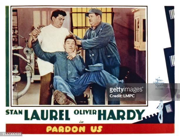 Pardon Us, US lobbycard, from left: Otto Fries, Stan Laurel, Oliver Hardy, 1931.