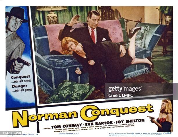 Norman Conquest, , US lobbycard, from left: Tom Conway, Eva Bartok, 1953.