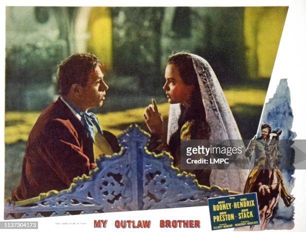 My Outlaw Brother, US lobbycard, from left: Mickey Rooney, Wanda Hendrix, 1951.