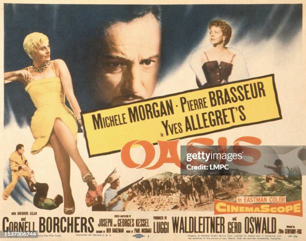 Oasis, poster, US poster, top from left: Michele Morgan, Pierre Brasseur, Cornell Borchers, 1955.