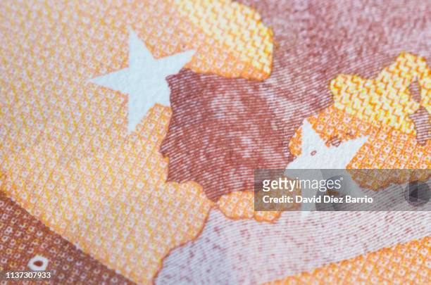 form of the iberian peninsula of a 50 euro note - billets euros stock pictures, royalty-free photos & images