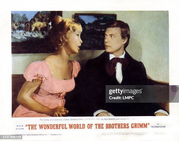 The Wonderful World Of The Brothers Grimm, US lobbycard, from left: Barbara Eden, Karl Boehm, 1962.