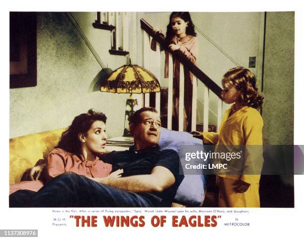The Wings Of Eagles, US lobbycard, from left: Maureen O'Hara, John Wayne, Evelyn Rudie , Mimi Gibson, 1957.