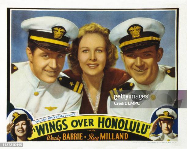 Wings Over Honolulu, US lobbycard, from left: Ray Milland, Wendy Barrie, William Gargan, 1937.