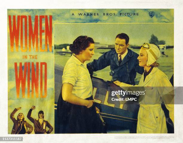 Women In The Wind, US lobbycard, from left: Kay Francis, William Gargan, Sheila Bromley, 1939.