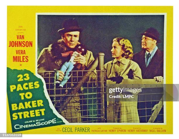 Paces To Baker Street, US lobbycard, from left: Van Johnson, Vera Miles, Cecil Parker, 1956.