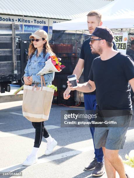 Calvin Harris and Aarika Wolf are seen on April 14, 2019 in Los Angeles, California.