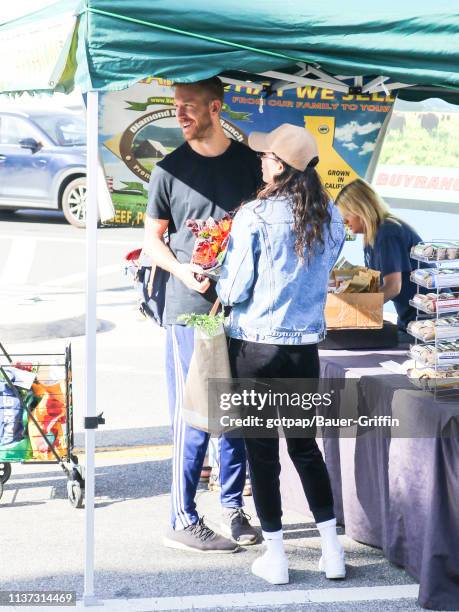 Calvin Harris and Aarika Wolf are seen on April 14, 2019 in Los Angeles, California.