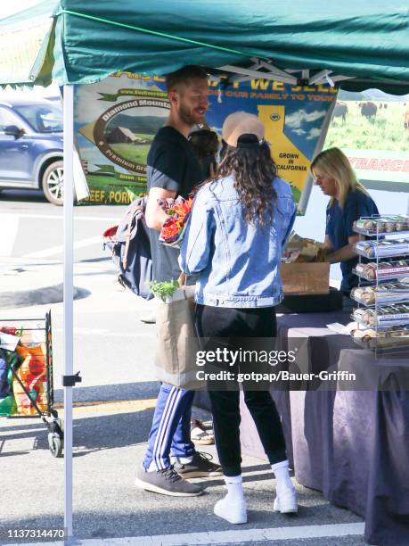 Calvin Harris and Aarika Wolf are seen on April 14, 2019 in Los Angeles, California.