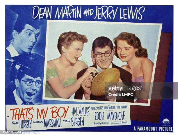 That's My Boy, US lobbycard, from left: Marion Marshall, Jerry Lewis, Polly Bergen, 1951.