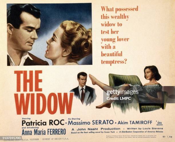 The Widow, poster, , US poster, top from left: Leonardo Botta, Patricia Roc, bottom from left: Leonardo Botta, Anna Maria Ferrero, 1955.