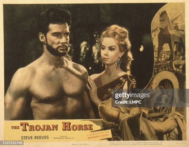 The Trojan Horse, , US lobbycard, from left: Steve Reeves, Edy Vessel, 1961.