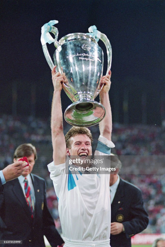 Marseille Captain Didier Deschamps lifts the UEFA European Cup 1993