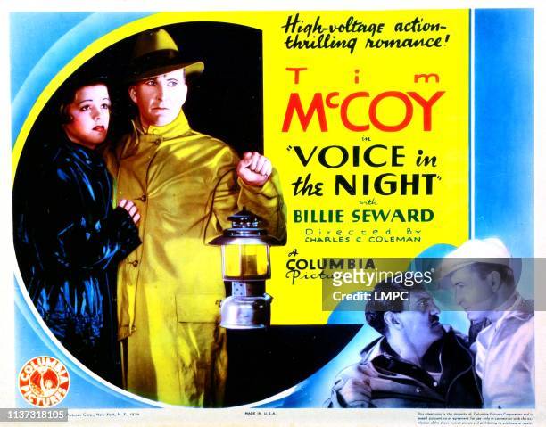 Voice In The Night, poster, US poster, from left: Billie Seward, Tim McCoy, Guy Usher, Tim McCoy, 1934.