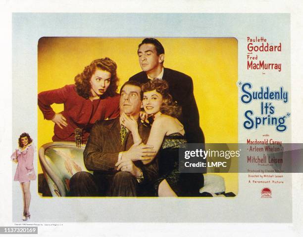 Suddenly It's Spring, US lobbycard, front from left: Fred MacMurray, Paulette Goddard, rear from left: Arleen Whelan, Macdonald Carey, 1947.