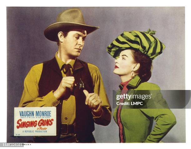 Singing Guns, US lobbycard, from left: Vaughn Monroe, Ella Raines, 1950.