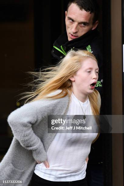 Alesha MacPhail's mother Georgina Lochrane leaves Glasgow High Court on March 21, 2019 in Glasgow, Scotland. Aaron Campbell, the sixteen year old...