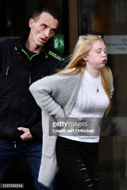 Alesha MacPhail's mother Georgina Lochrane leaves Glasgow High Court on March 21, 2019 in Glasgow, Scotland. Aaron Campbell, the sixteen year old...