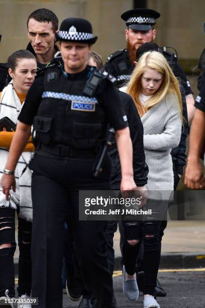 Alesha MacPhail's mother, Georgina Lochrane leaves Glasgow High Court on March 21, 2019 in Glasgow, Scotland. Aaron Campbell, the sixteen year old...