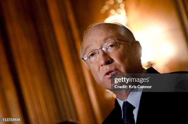 Ken Salazar speaks during the National Museum of the American Latino final report press conference at the U.S. Capital Mansfield Room on May 5, 2011...