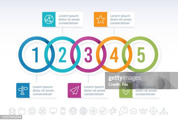 connected circles infographic template - tag 5 stock illustrations