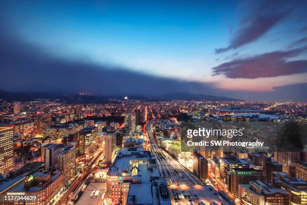 night view of sapporo city, hokkaido, japan - sapporo japan fotografías e imágenes de stock