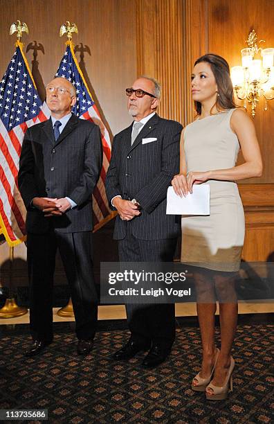 Ken Salazar, Emilio Estefan and Eva Longoria attend the National Museum of the American Latino final report press conference at the U.S. Capital...