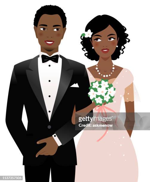 bride and groom - romantic couple on white background stock illustrations