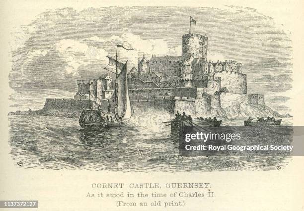 Cornet Castle, Guernsey, as it stood in the time of Charles II , from 'The Channel Islands' by D.T. Ansted and Robert Gordon Latham , Channel Islands.