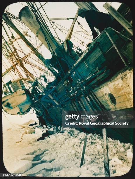 Close-up view of the deck of the Endurance, 18 October 1915, from a collection of lantern slides, which belonged to Reginald James, Antarctica....