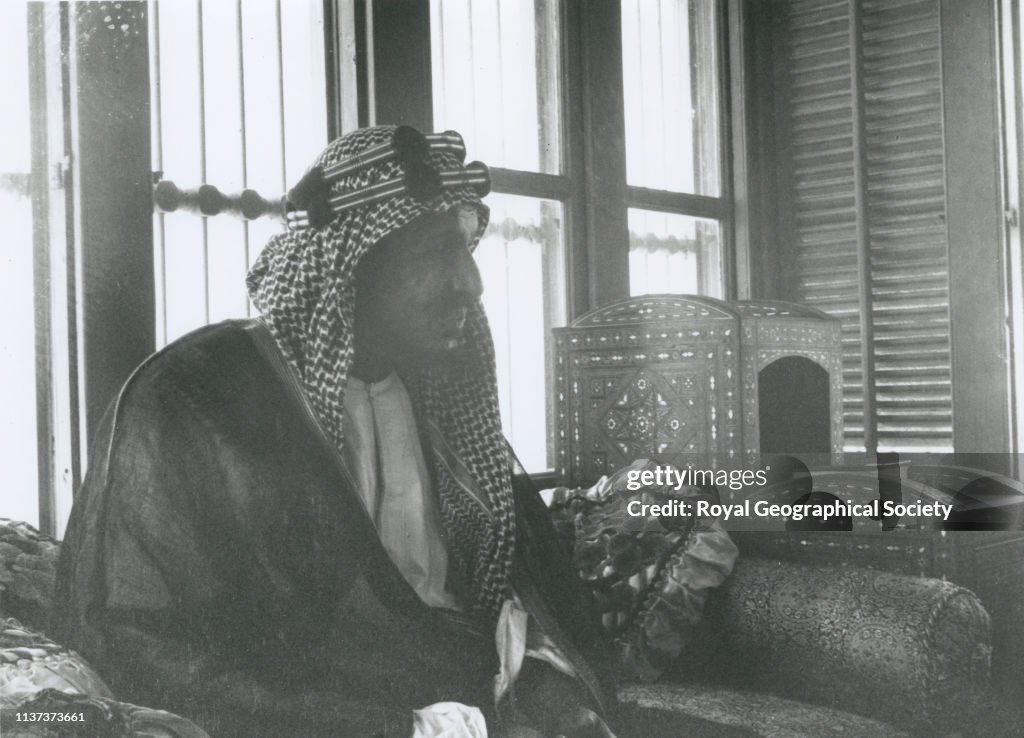 George Rendel King Abd al-Aziz in majlis, Jiddah, Saudi Arabia. Artist George ...