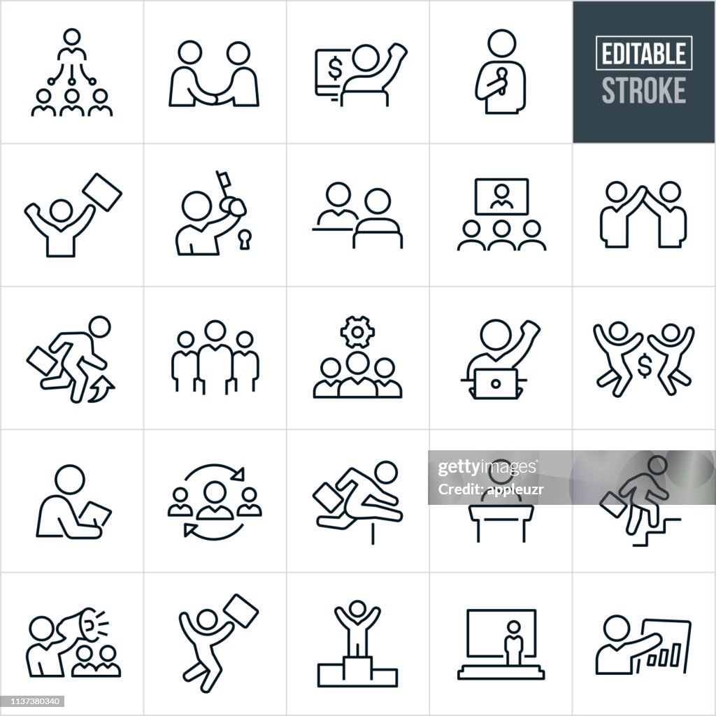 Iconos de línea delgada de gente de negocios-trazo editable