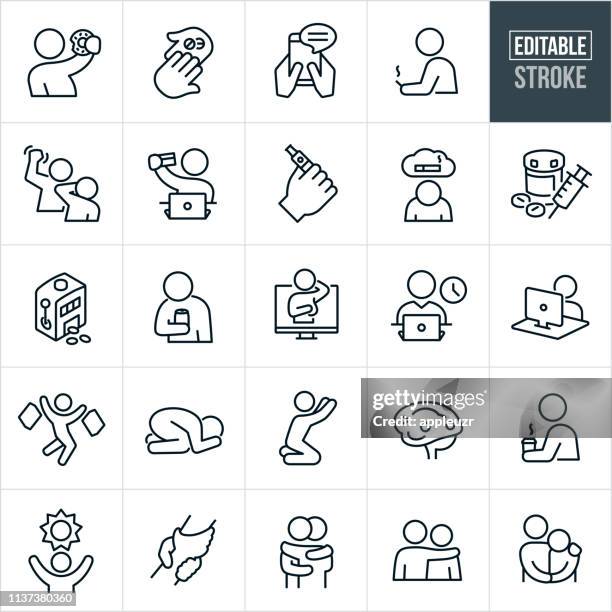 addictions thin line icons - editable stroke - drug addiction icons stock illustrations