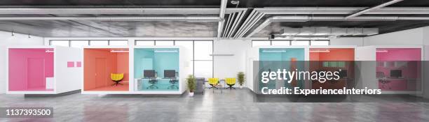 modern minimalist office interior - panoramic office stock pictures, royalty-free photos & images