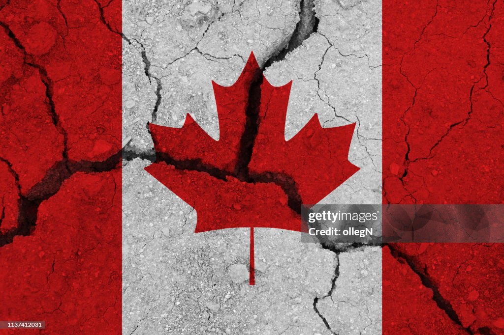 Canada flag on the cracked earth