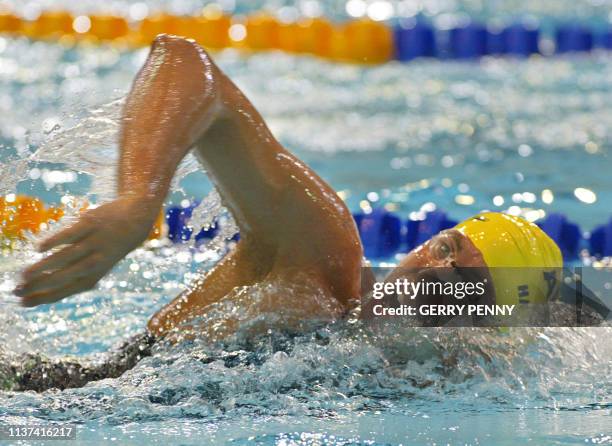 Australian Grant Hackett in action during the 2002 Manchester Commonwealth Games men's 1500m freestyle finals 04 August 2002. Hackett won the gold...