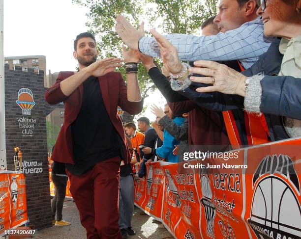 Antoine Diot arrives at the 7DAYS EuroCup Basketball Finals game 3 between Alba Berlin v Valencia Basket at Pabellon Fuente De San Luis on April 15,...