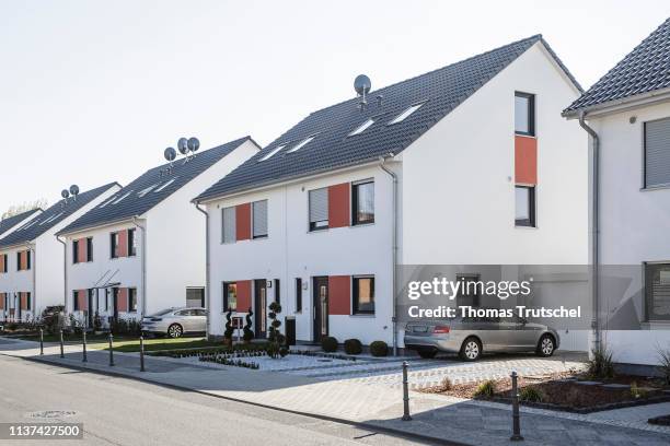 Berlin, Germany Newly built double houses are located in a settlement on April 15, 2019 in Berlin, Germany.