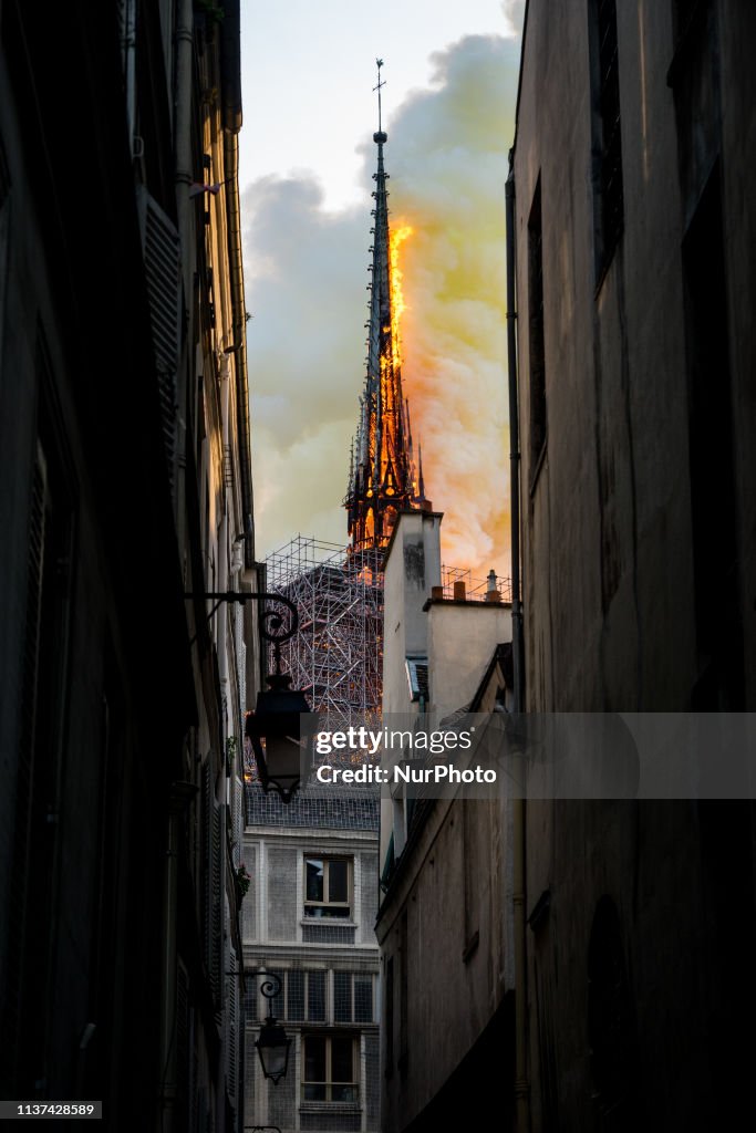 Flames Rise At Notre-Dame Cathedral In Paris